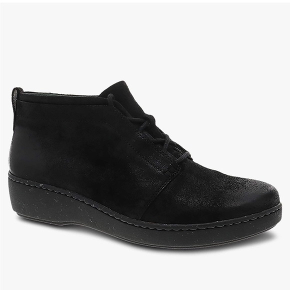 Dansko Ellen Black Burnished Suede Lace Up Comfort Shoes Size 38 - Picture 1 of 12